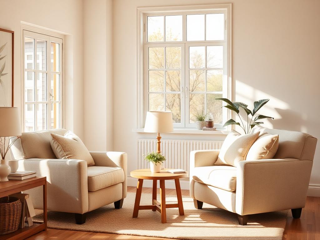 Comfortable living room with soft armchairs and natural light